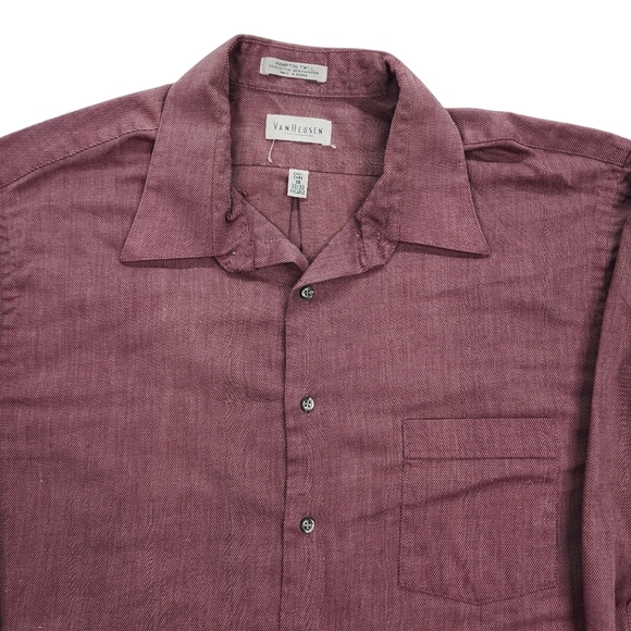 Van Heusen Hampton Twill Button Up Shirt Men's Red Size XXL Easy Care - Picture 2 of 6